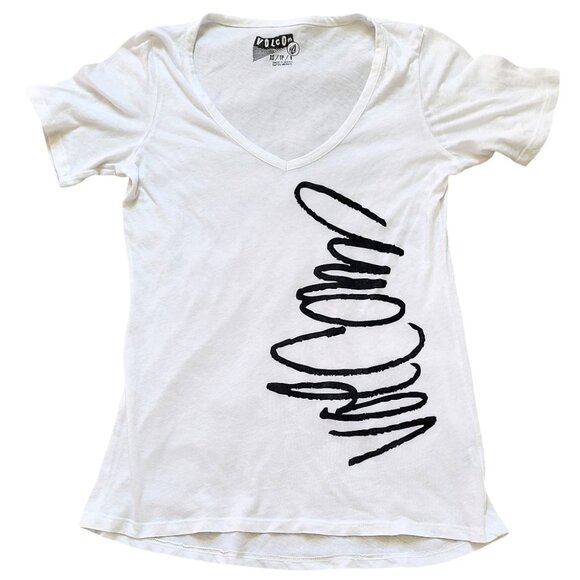 Volcom White T-Shirt Women's Small Volcom Word Graphic Skater Tee Sheer Punk - Picture 1 of 9